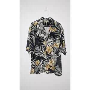 Tommy Bahama Shirt Mens XL Gold Hibiscus Silk Paradise Hawaiian Beach Aloha